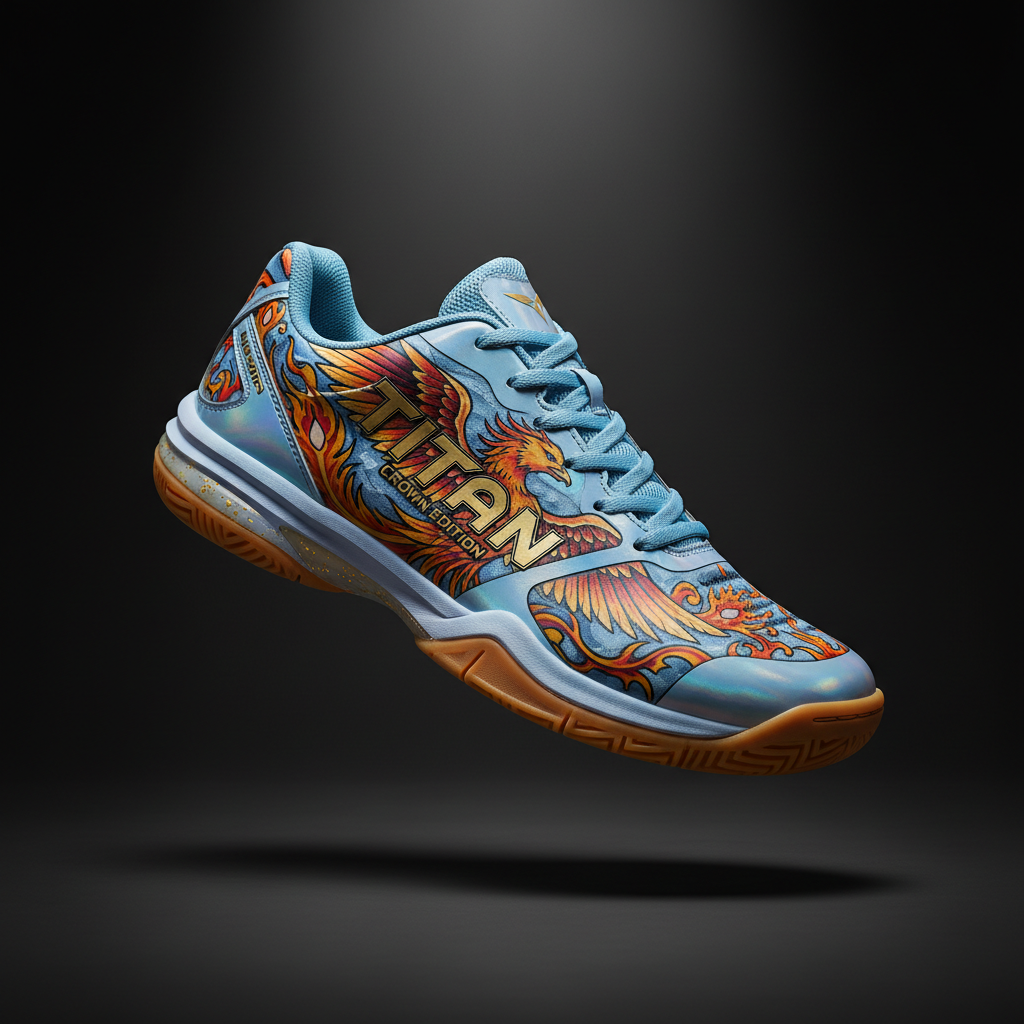 TITAN Crown Edition Phoenix Sky Queen Women's Volleyball Shoe sky blue gold holographic phoenix rising design