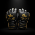 TITAN MMA Gloves Blackout Series — matte black with gold crown logo