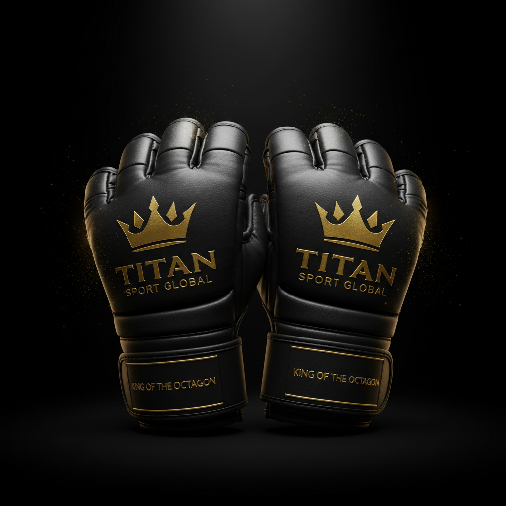 TITAN MMA Gloves Blackout Series — matte black with gold crown logo