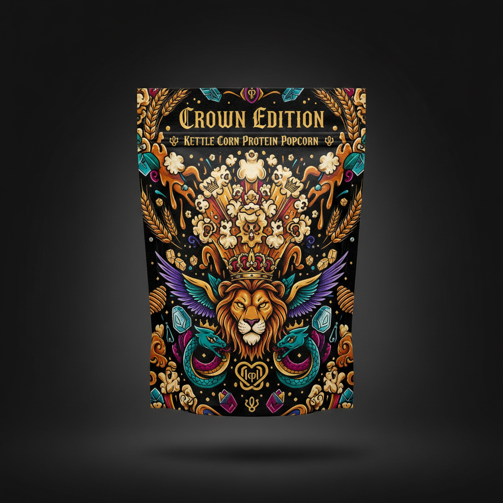 TITAN Protein Popcorn Kettle Corn — Crown Edition bold tattoo-style artwork