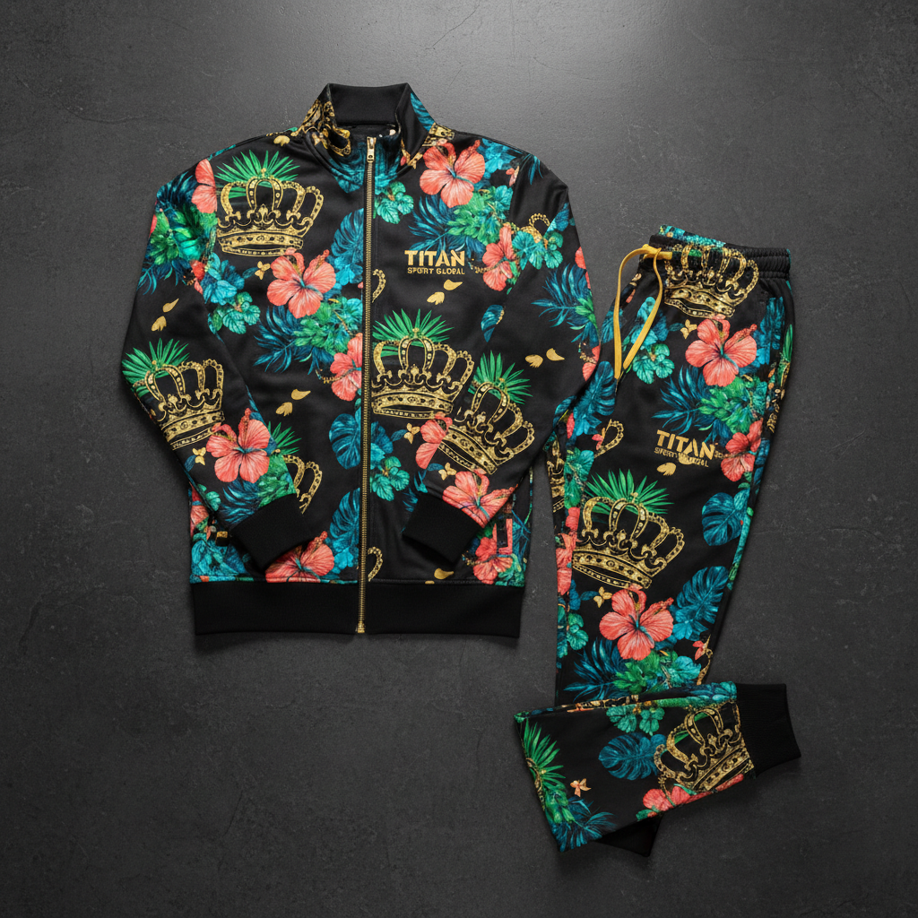 TITAN Men's Tropical Crown Tracksuit matching set flat lay