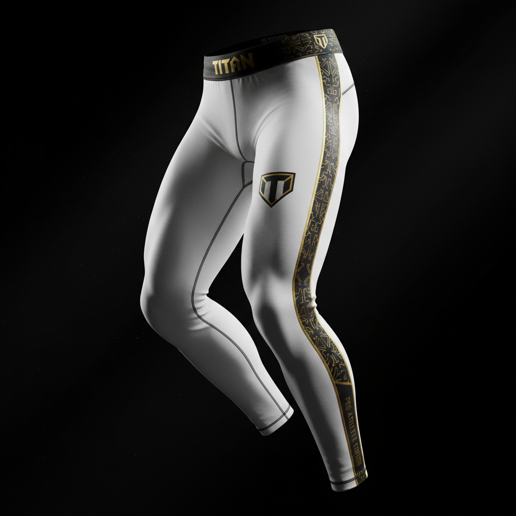 TITAN compression leggings in white with black and gold trim - pro athlete edition