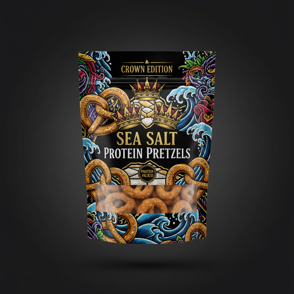 TITAN Protein Pretzel Sea Salt — Crown Edition bold tattoo-style artwork