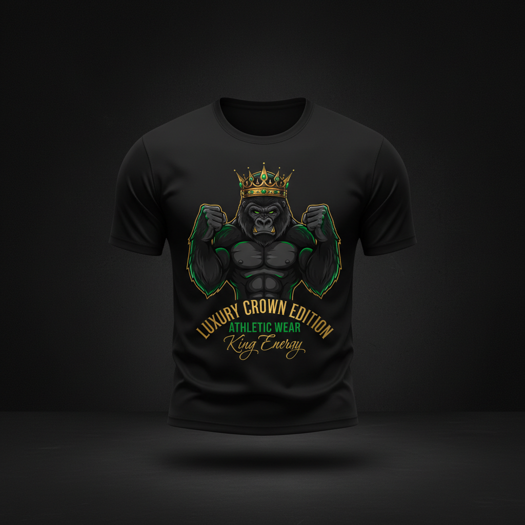 TITAN Men's Gorilla King Muscle Tee Crown Edition — bold tattoo-style gorilla king artwork
