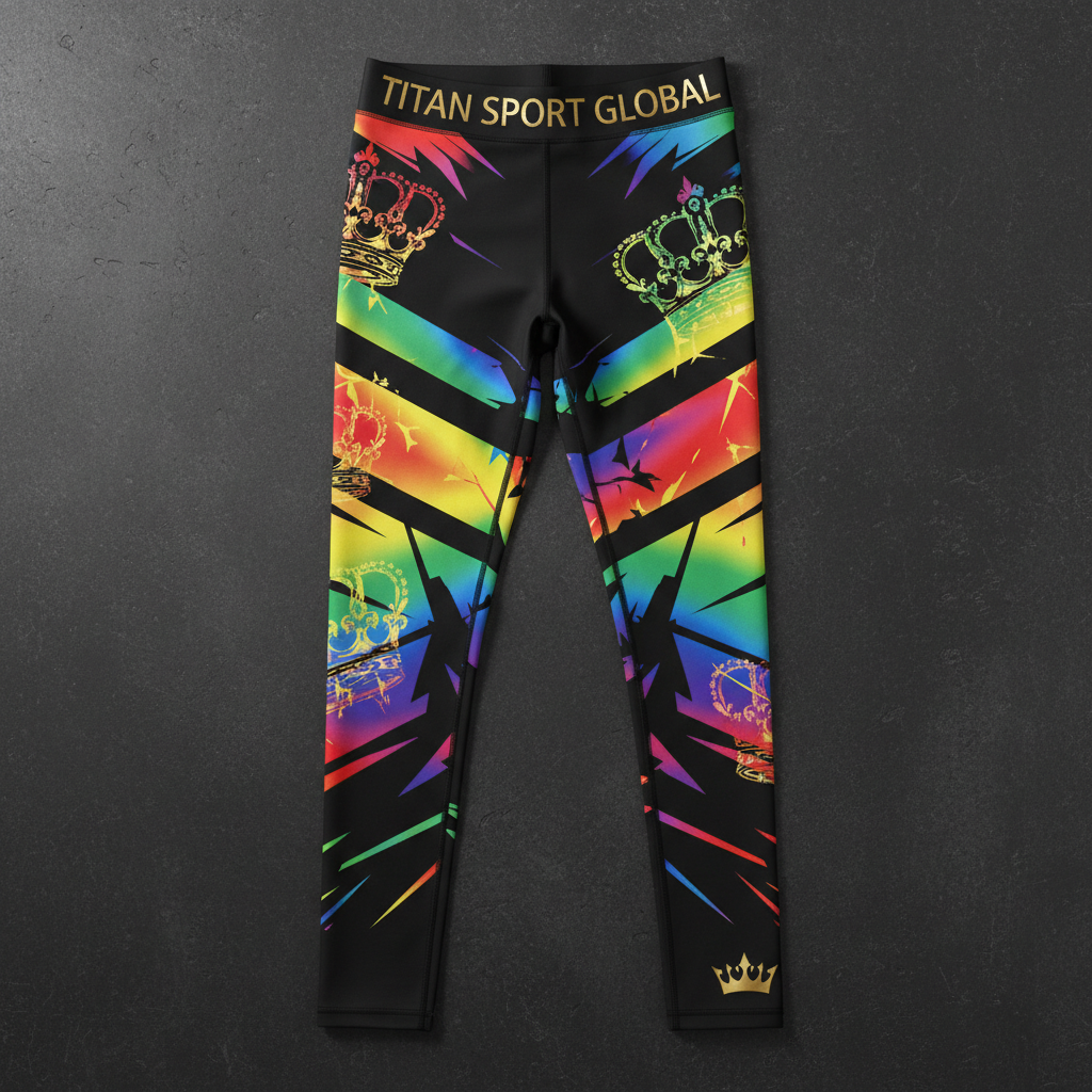 TITAN Women's Rainbow Crown Compression Tights flat lay