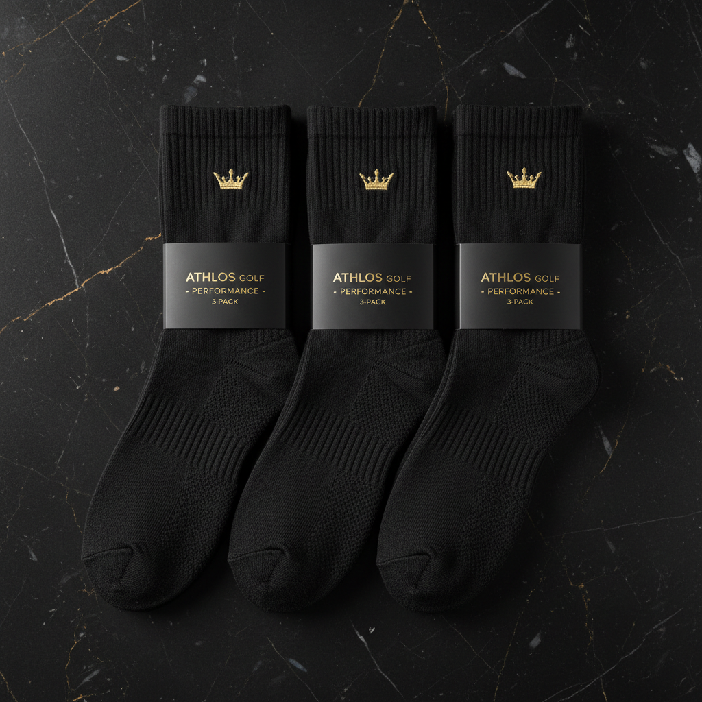 TITAN Golf Socks Set Crown Edition 3-pack matte black gold crown logo ankle cushioned performance fabric