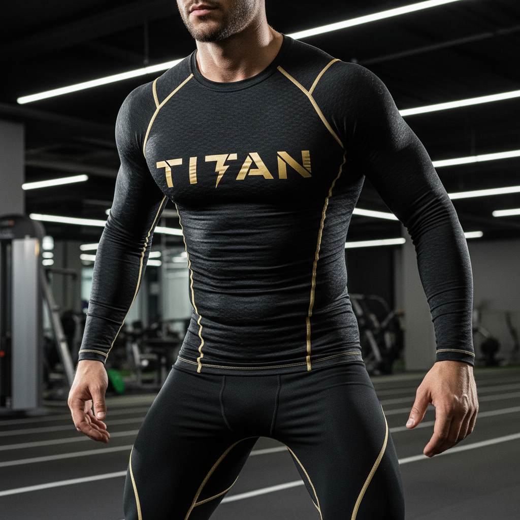 TITAN Compression Shirt - Black & Gold Long Sleeve Performance Base Layer