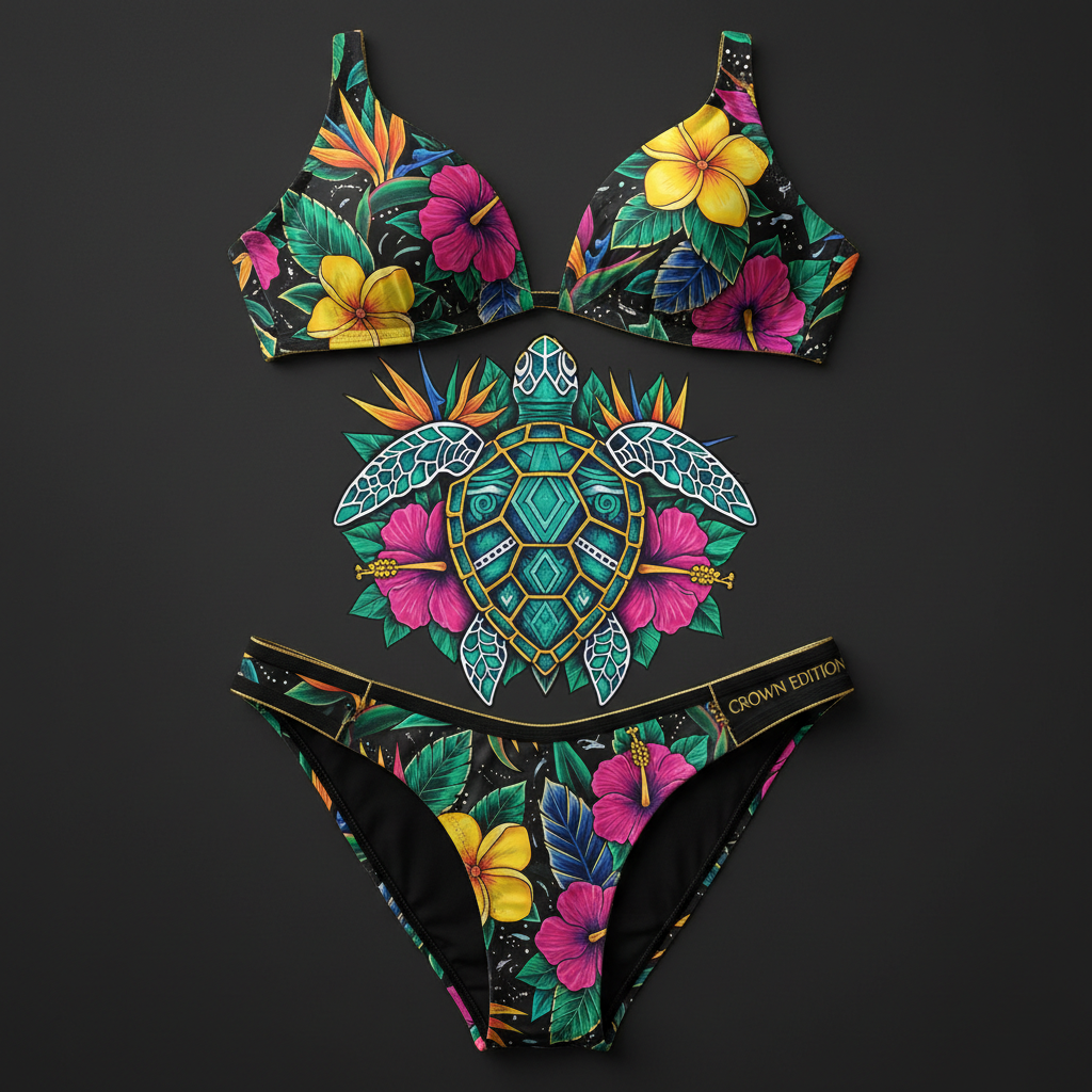 TITAN Women's Bikini Set Sea Turtle Queen Crown Edition