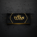 TITAN Crown Edition Performance Headband in matte black with gold TITAN logo, flat lay on dark studio background