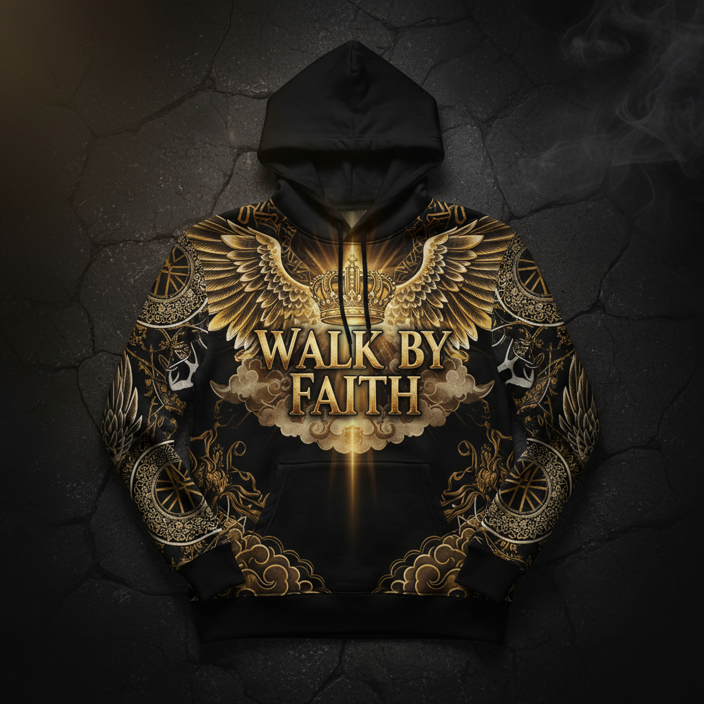 TITAN Men's Hoodie Walk By Faith Crown Edition flat lay