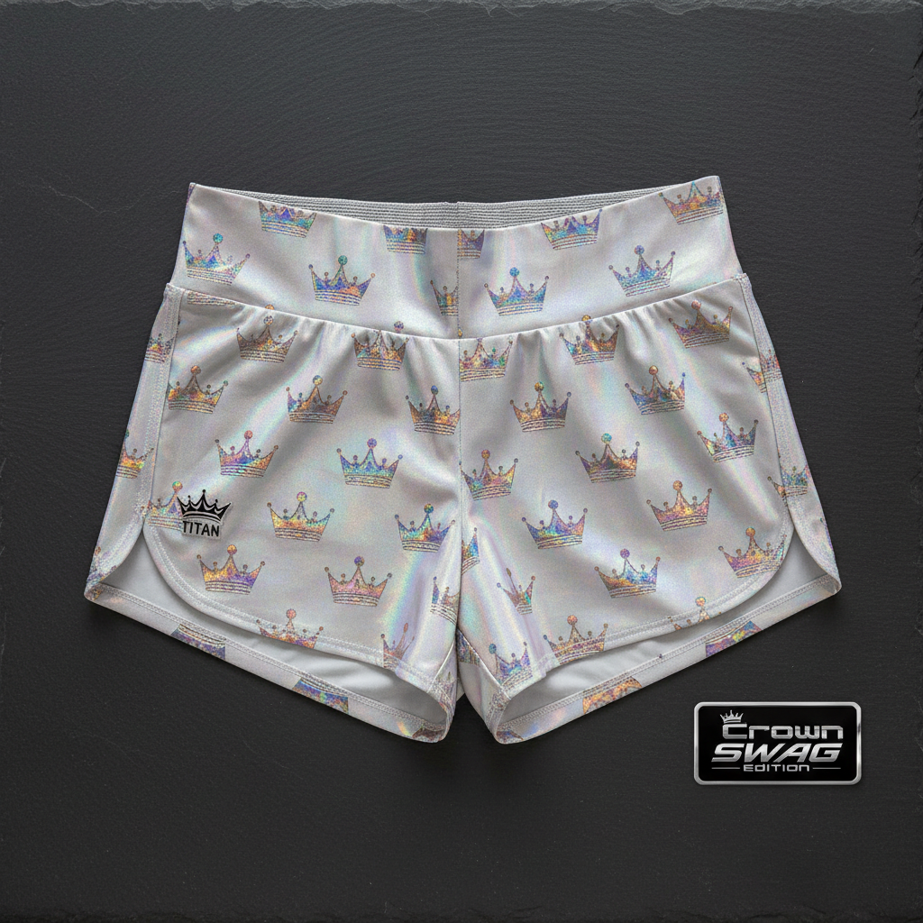 TITAN Women's Holographic Crown Athletic Shorts — Prism Queen SWAG Edition