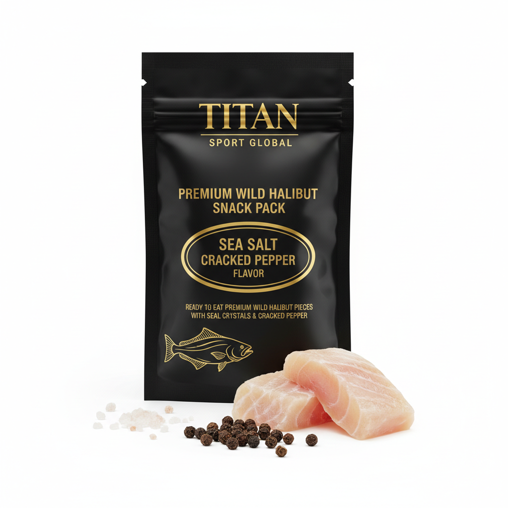 TITAN Wild Halibut Snack Pack Sea Salt & Cracked Pepper — matte black pouch