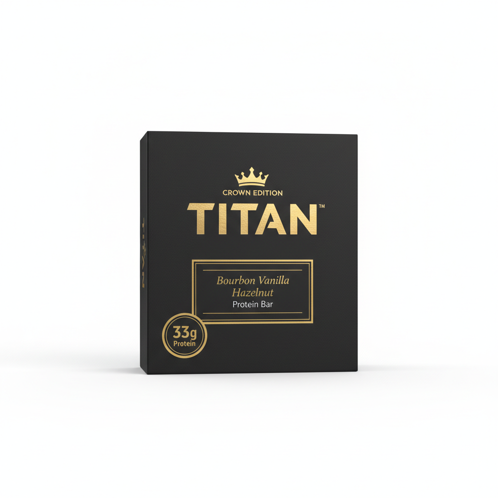 TITAN Bourbon Vanilla Hazelnut Protein Bar Crown Edition packaging