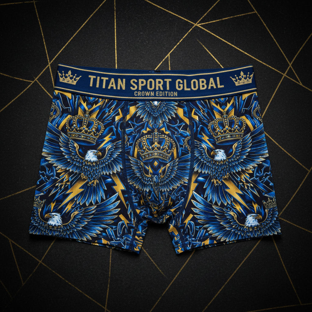 TITAN Crown Edition Men's Storm Eagle Long Leg Boxer Briefs — Sapphire & Gold