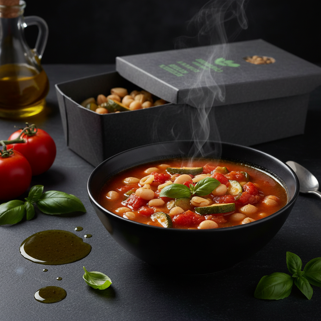 TITAN Organic High-Protein Minestrone Soup, premium product photography