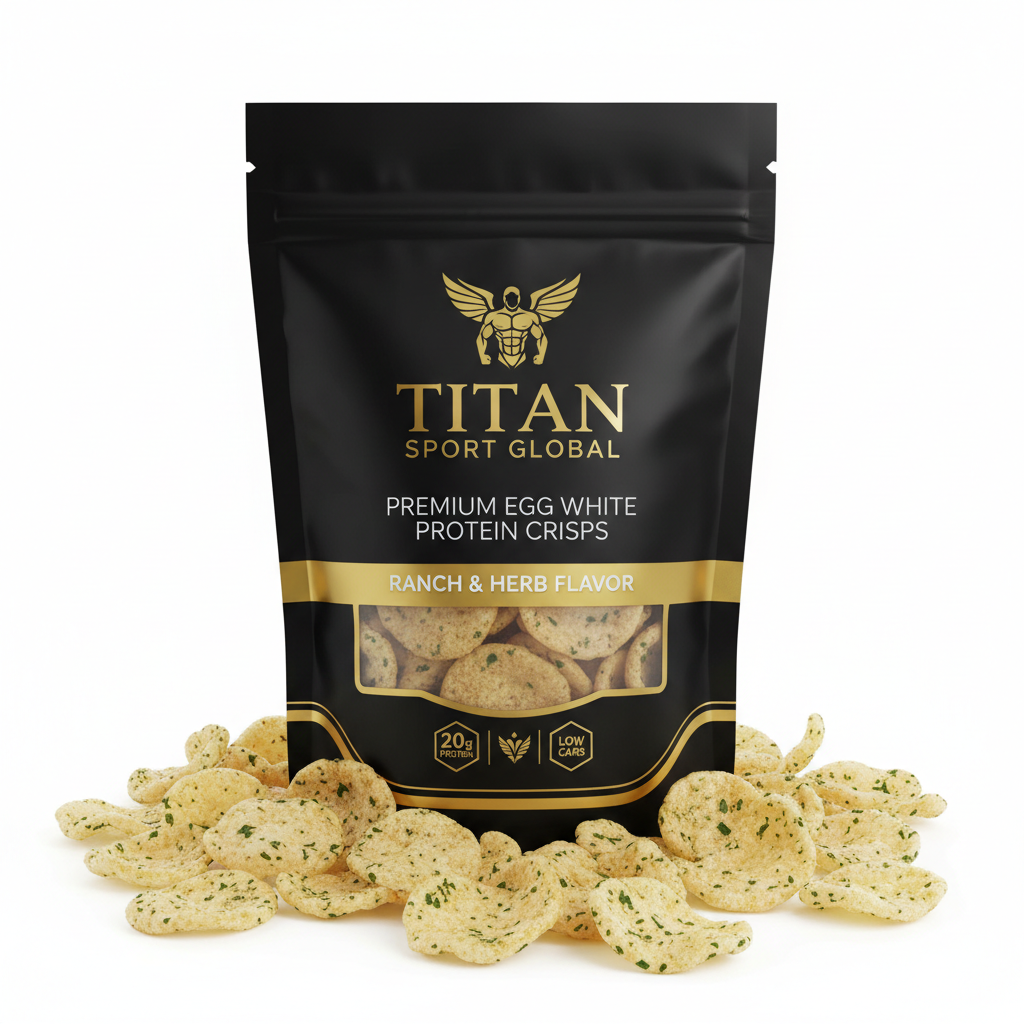 TITAN Egg White Protein Crisps Ranch & Herb — matte black pouch