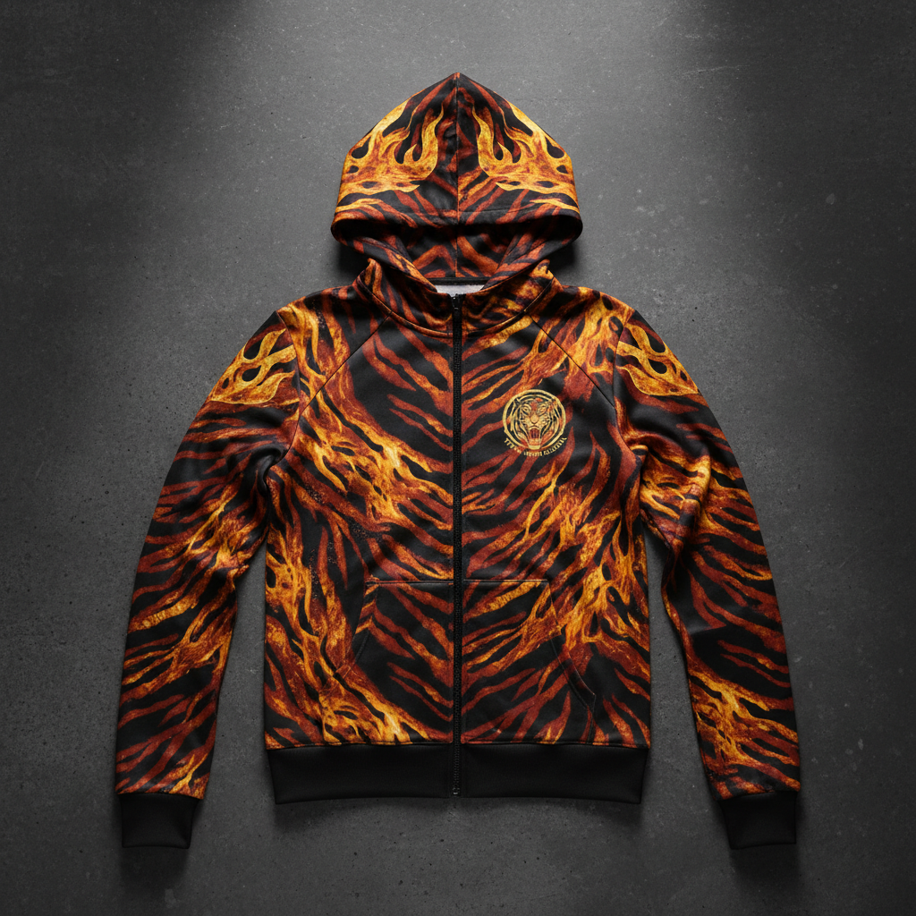TITAN Women's Tiger Flame Crown Zip-Up Hoodie flat lay