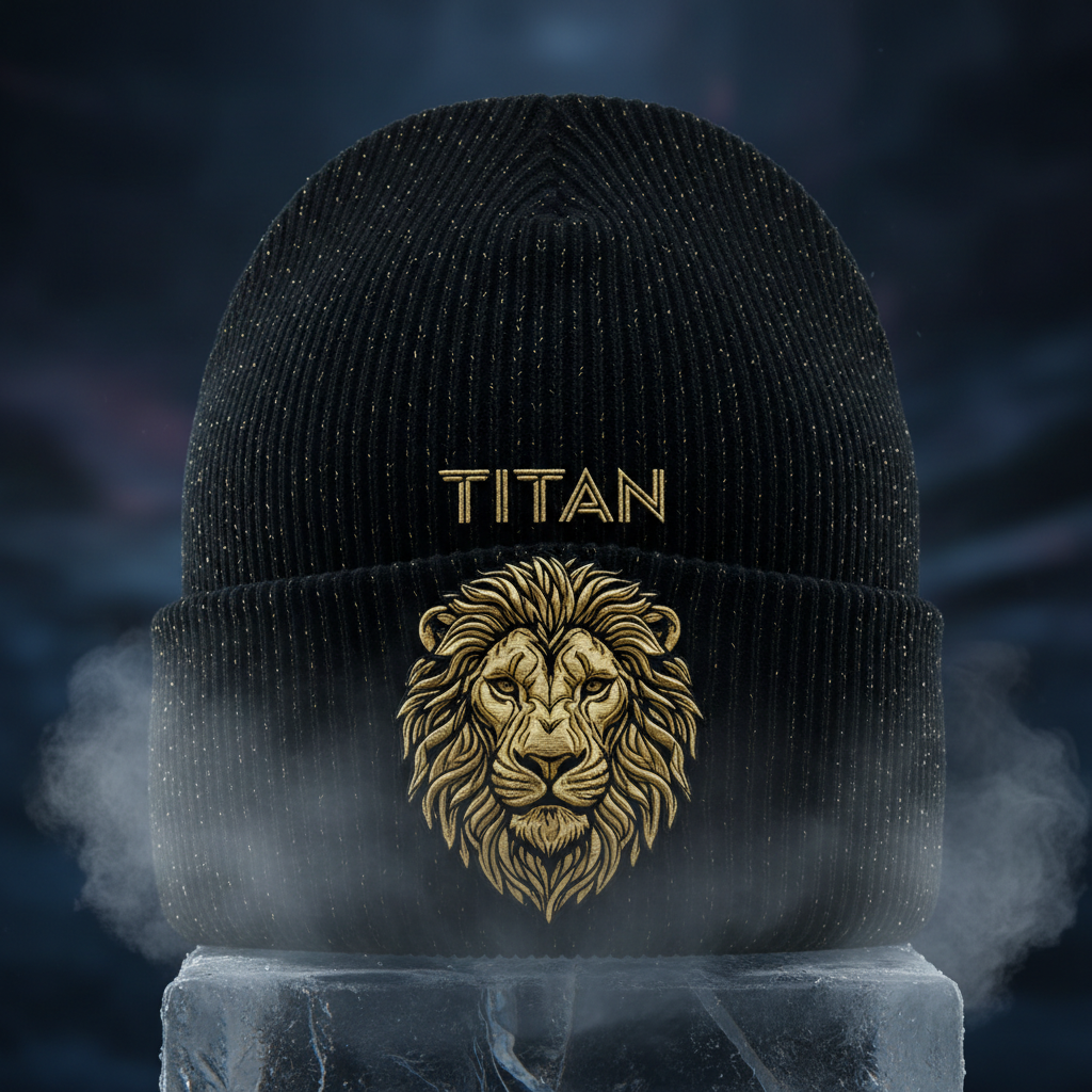 TITAN Gold Lion Beanie Premium Embroidered