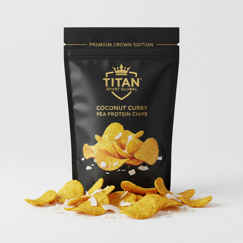 Crown Edition Coconut Curry Pea Protein Chips — matte black Crown Edition pouch