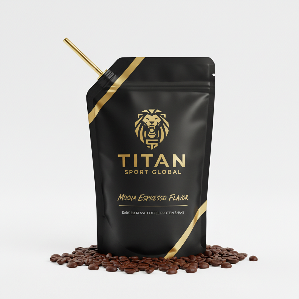 TITAN Protein Shake Pouch Mocha Espresso — matte black pouch