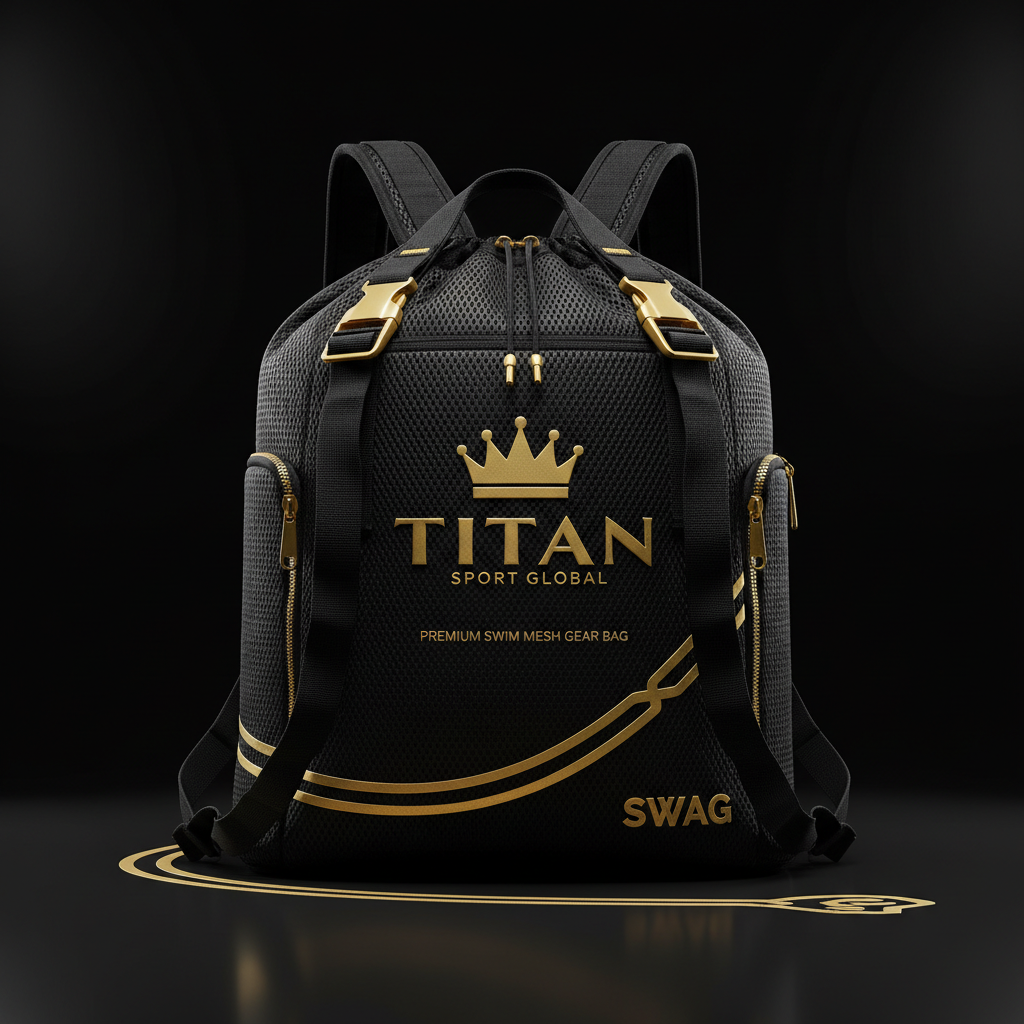 TITAN Swim Mesh Gear Bag Crown Edition — matte black with gold crown logo