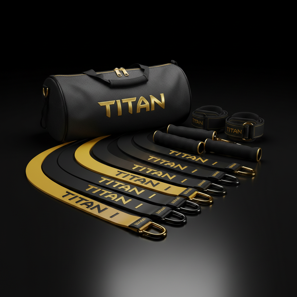 TITAN Resistance Band Set - Professional 5-level training bands with black and gold branding
