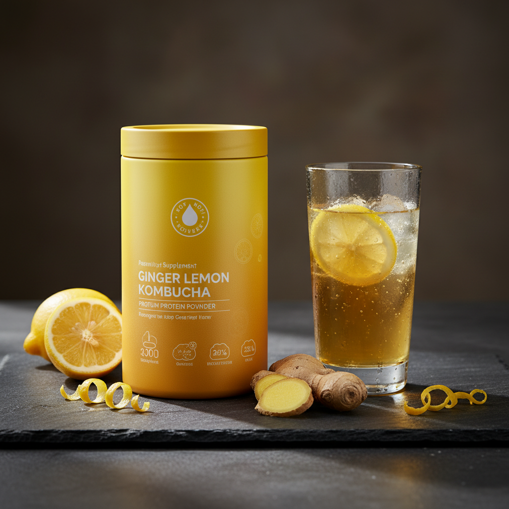 TITAN Protein Kombucha Powder – Ginger Lemon, premium product photography