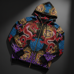 TITAN Crown Edition Tattoo Art Men's Lounge Zip-Up Hoodie - Dragon Mandala Series Vol. 3