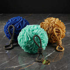 TITAN Crown Edition Luxury Oversized Shower Pouf Set — 3 Pack (Sapphire, Mint & Gold)