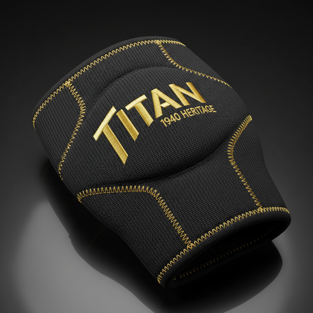 TITAN Knee Sleeves 1940 Heritage close-up detail, neoprene texture and gold logo