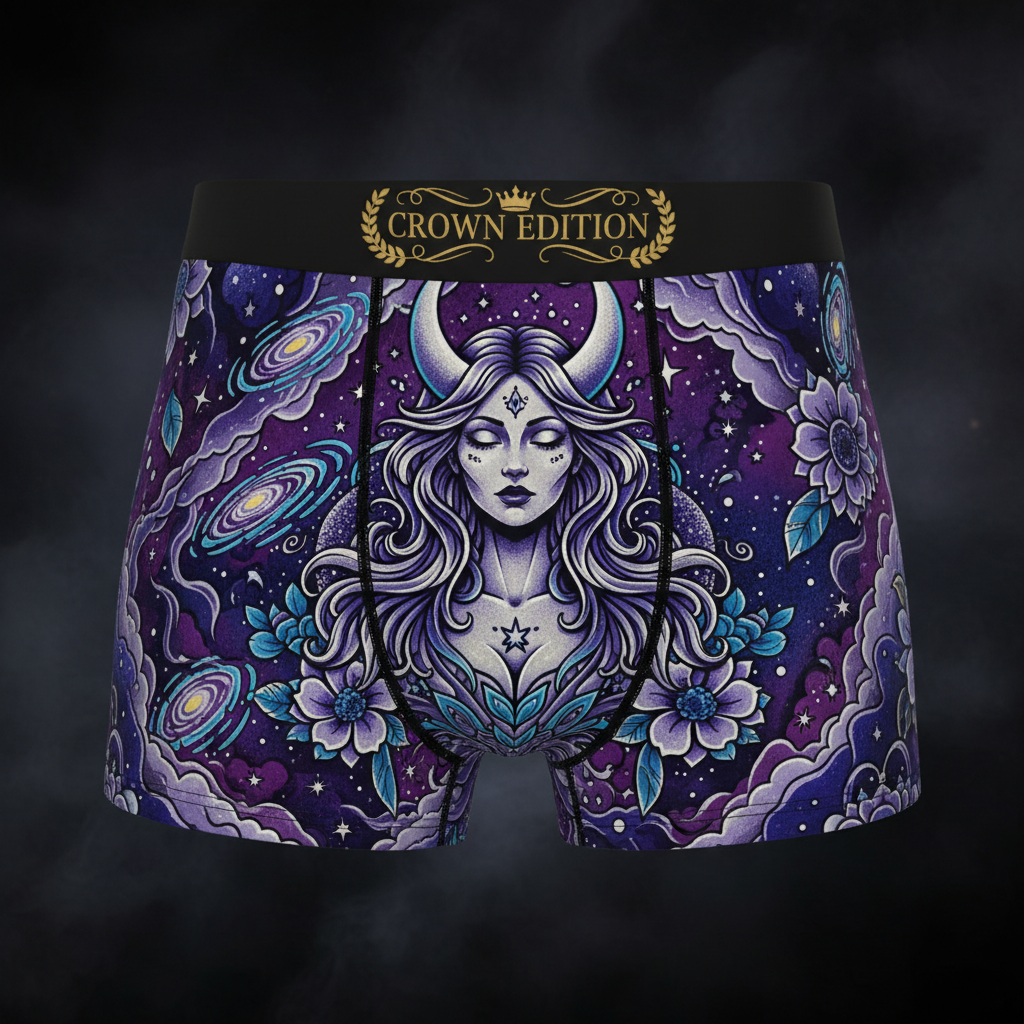 TITAN Crown Edition Women's Cozy Boxer Shorts — Celestial Moon Goddess Tattoo Art
