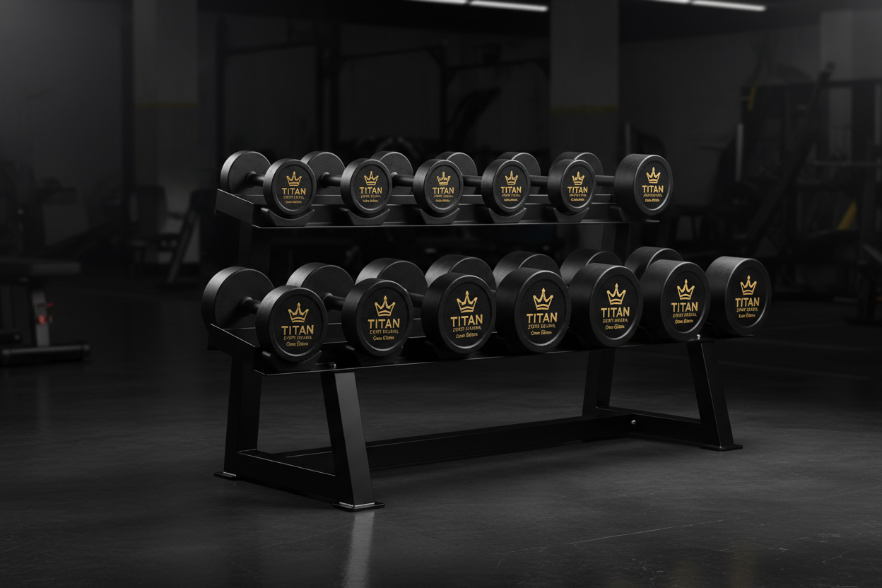 TITAN Crown Edition Fixed Weight Barbell Set matte black gold