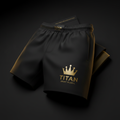 TITAN Men's Swim Shorts Blackout Gold — matte black with gold crown logo