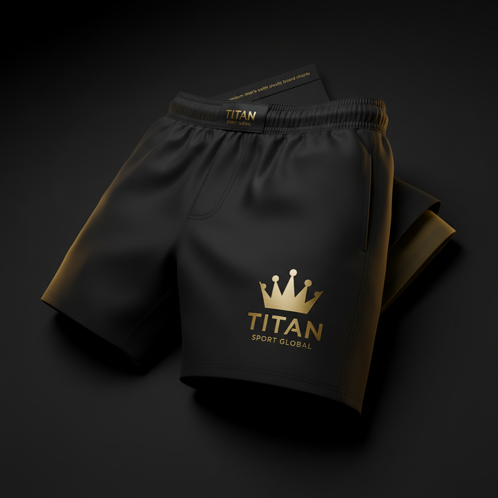 TITAN Men's Swim Shorts Blackout Gold — matte black with gold crown logo