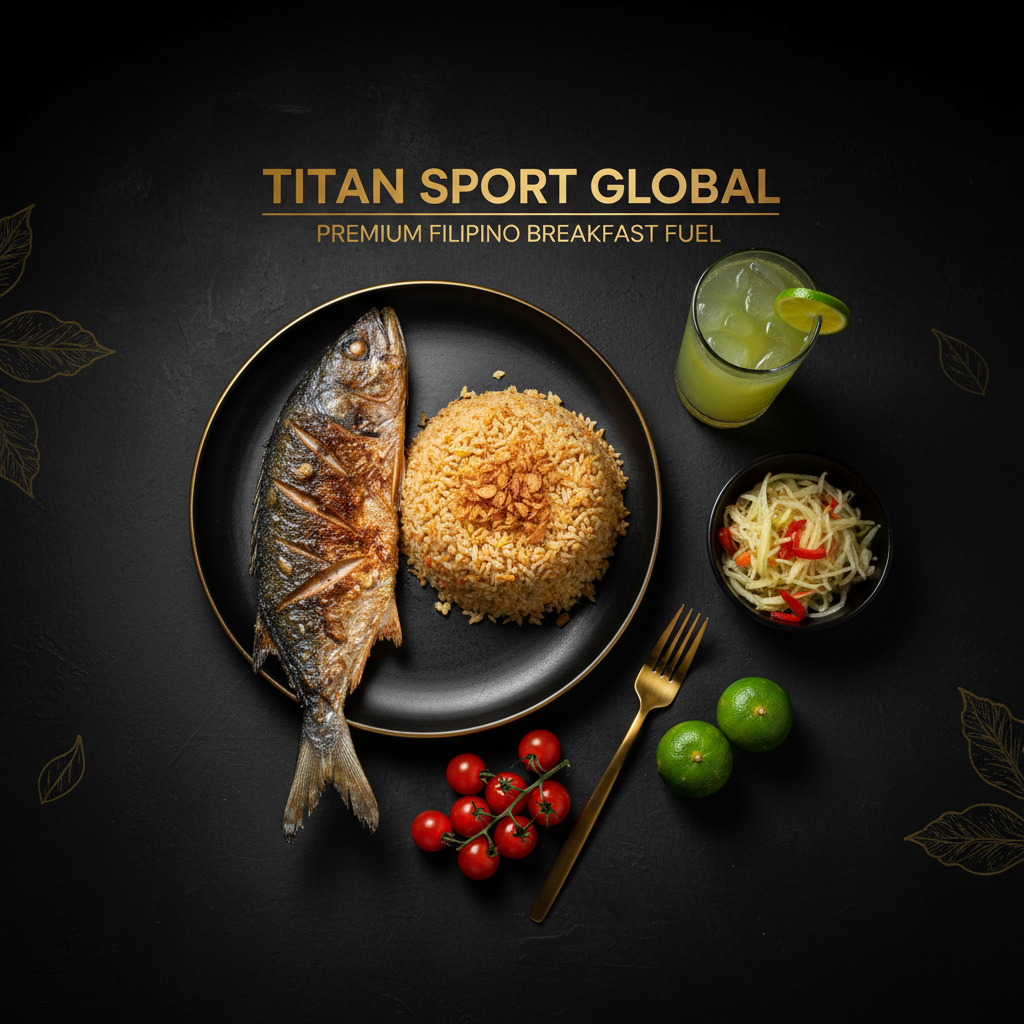 TITAN Filipino Grilled Bangus Power Breakfast meal kit flat lay dark luxury