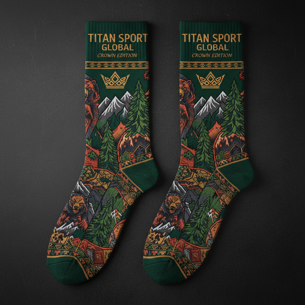 TITAN Crown Edition Iron Bear Crew Socks — Forest Green & Copper Gold