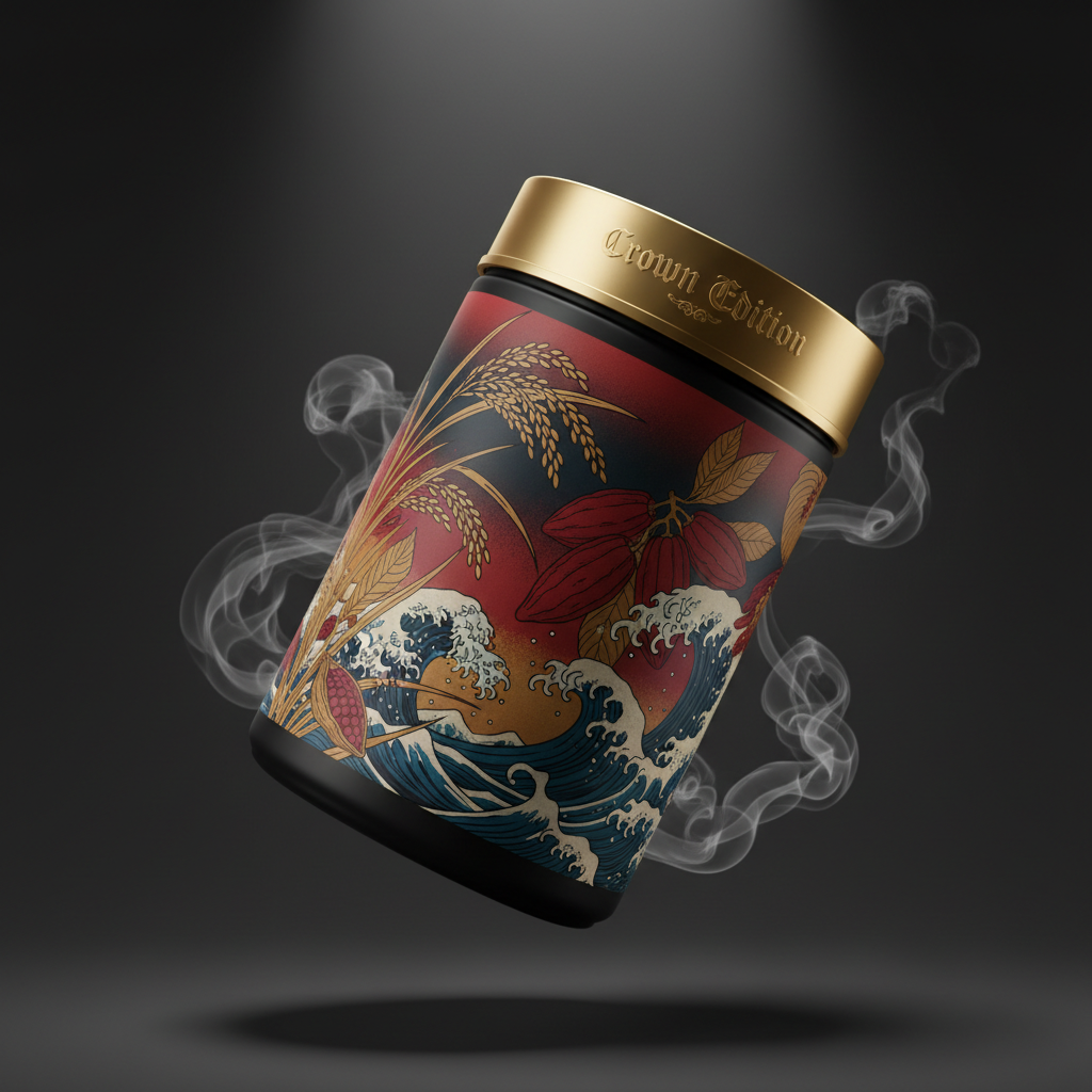 TITAN Brown Rice Protein Powder Chocolate Crown Edition — Japanese woodblock-inspired design