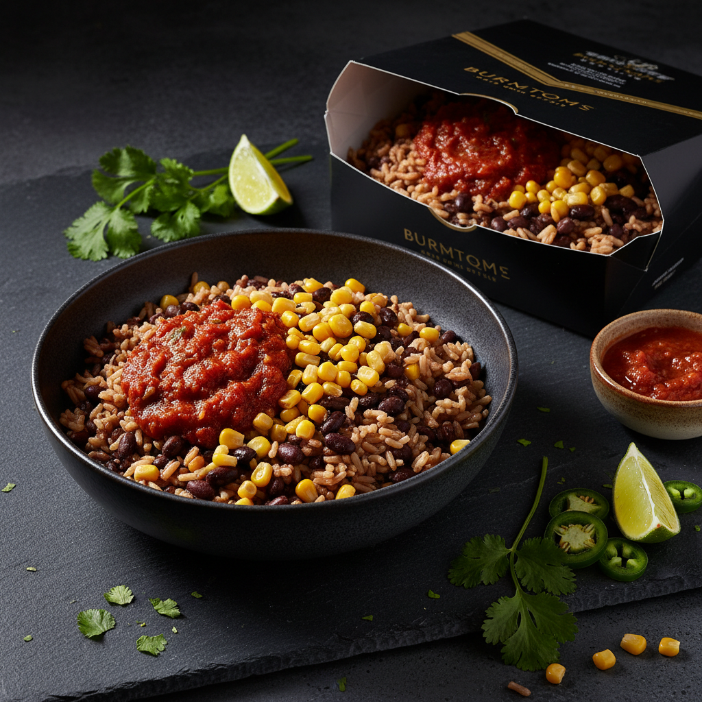 TITAN Organic High-Protein Brown Rice Bowl — Burrito Style, premium product photography