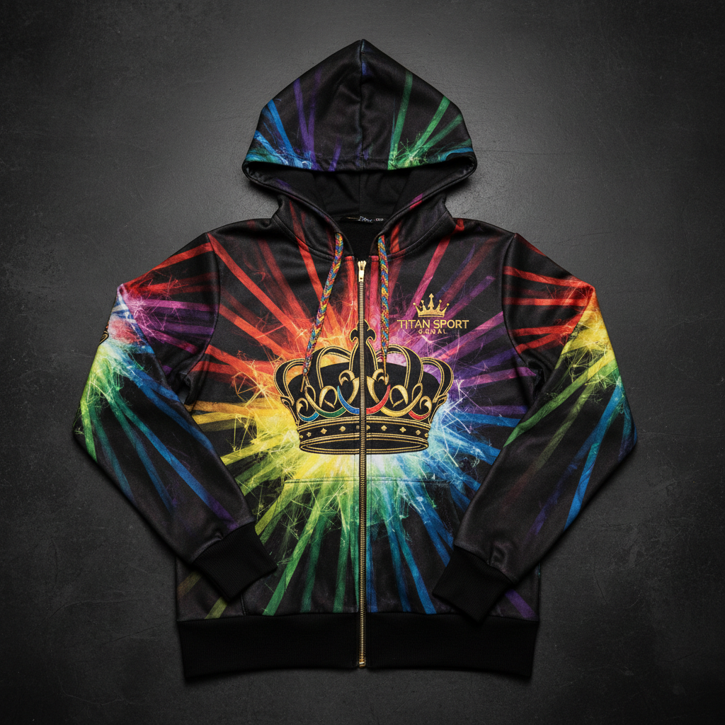 TITAN Women's Rainbow Crown Zip-Up Hoodie flat lay