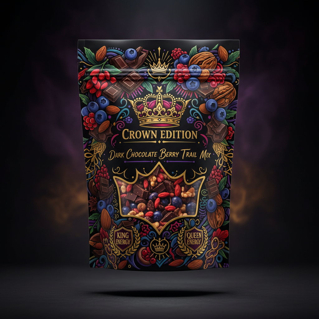 TITAN Dark Chocolate Berry Trail Mix — Crown Edition bold tattoo-style artwork