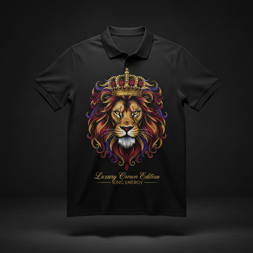 TITAN Men's Lion Crown Polo Shirt Crown Edition — bold tattoo-style lion crown artwork