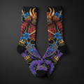 TITAN Crown Edition Tattoo Art Samurai Crew Socks - bold colorful tattoo artwork on matte black fabric