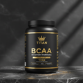 TITAN BCAA Recovery Formula Black & Gold supplement container with crown logo