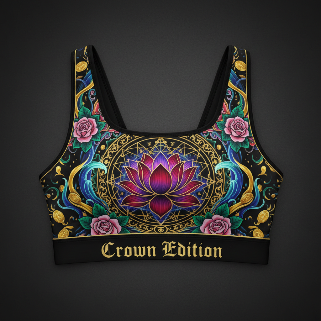 Holy & Whole Women's Sports Bra — TITAN Crown Edition tattoo artwork