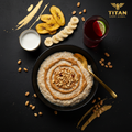 TITAN West African Peanut Butter Protein Oatmeal Breakfast flat lay dark luxury