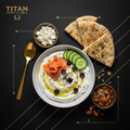 TITAN Greek Mediterranean Smoked Salmon Breakfast meal kit flat lay dark luxury