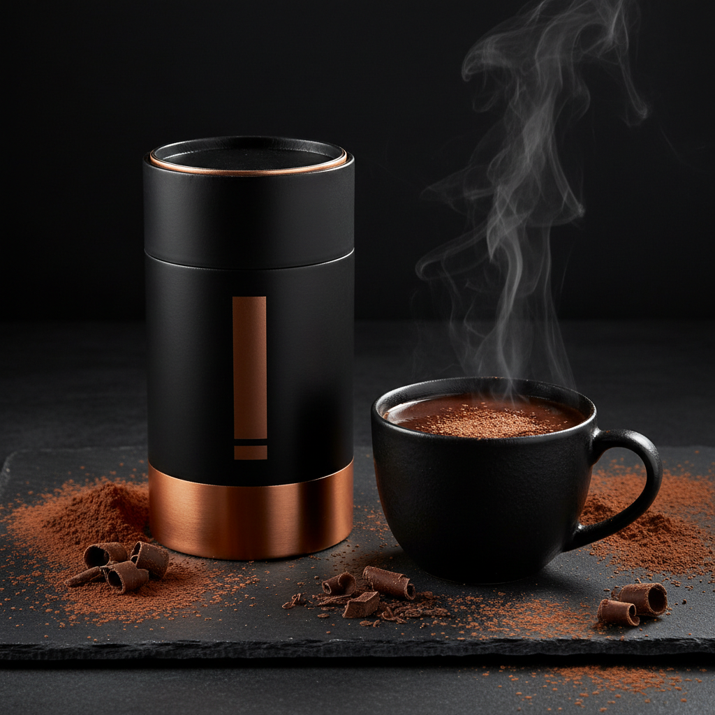 TITAN Protein Hot Chocolate – Dark Cocoa, premium product photography