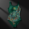 TITAN Women's Full Body Slimming Swimsuit Emerald Sea Turtle Crown Edition flat lay