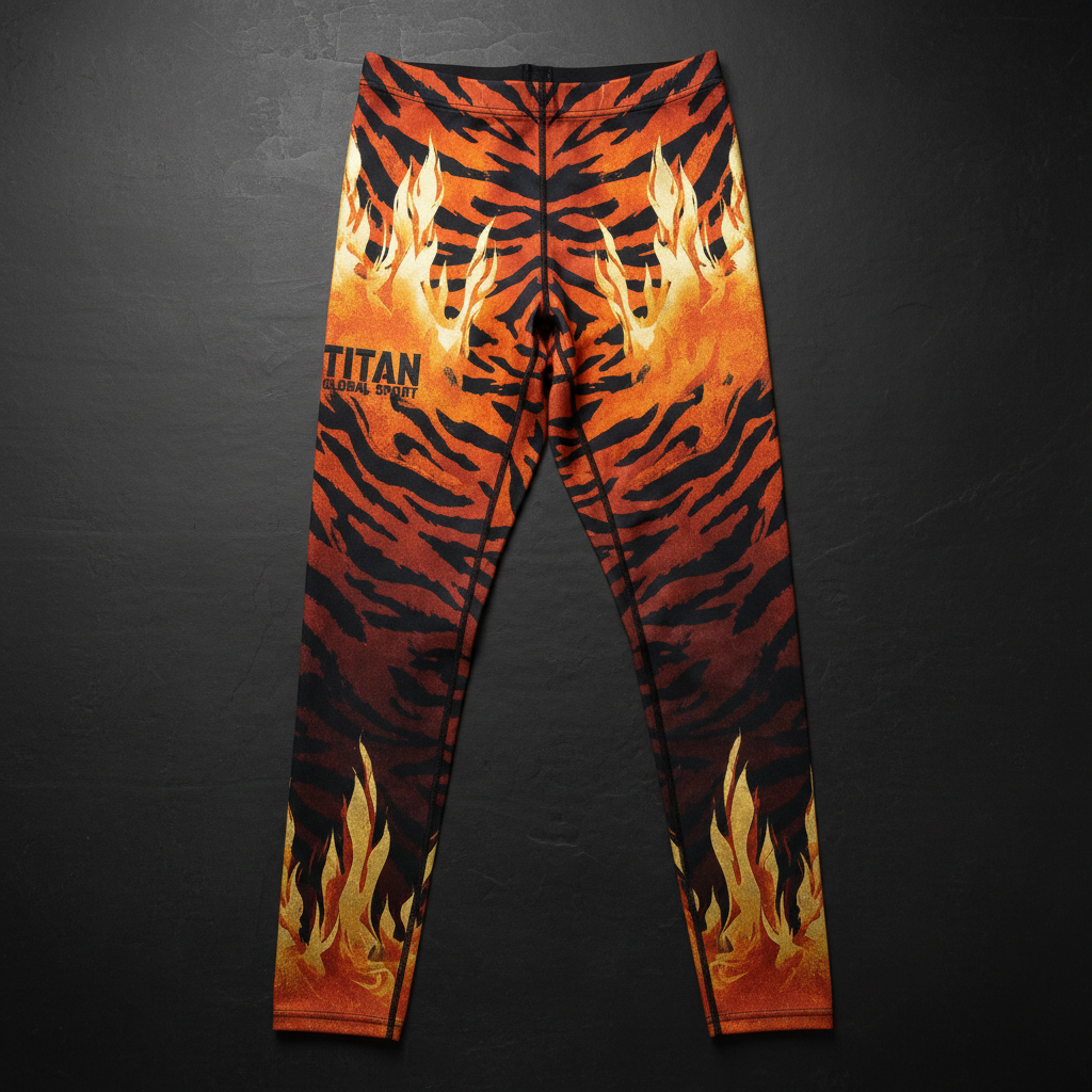 TITAN Men's Tiger Flame Crown Compression Tights flat lay