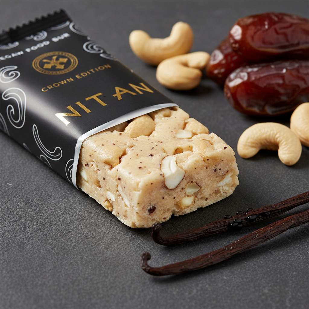 TITAN Raw Bar Cashew Vanilla Crown Edition — raw cashews vanilla bean no bake vegan product shot